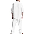 thumbnail image 6 of Men 2 Piece Linen Set Outfits Long Pants Button Down Roll Up Sleeve Shirts Beach Wedding Suit Sets Shirts and Pants Matching Sets, 6 of 6