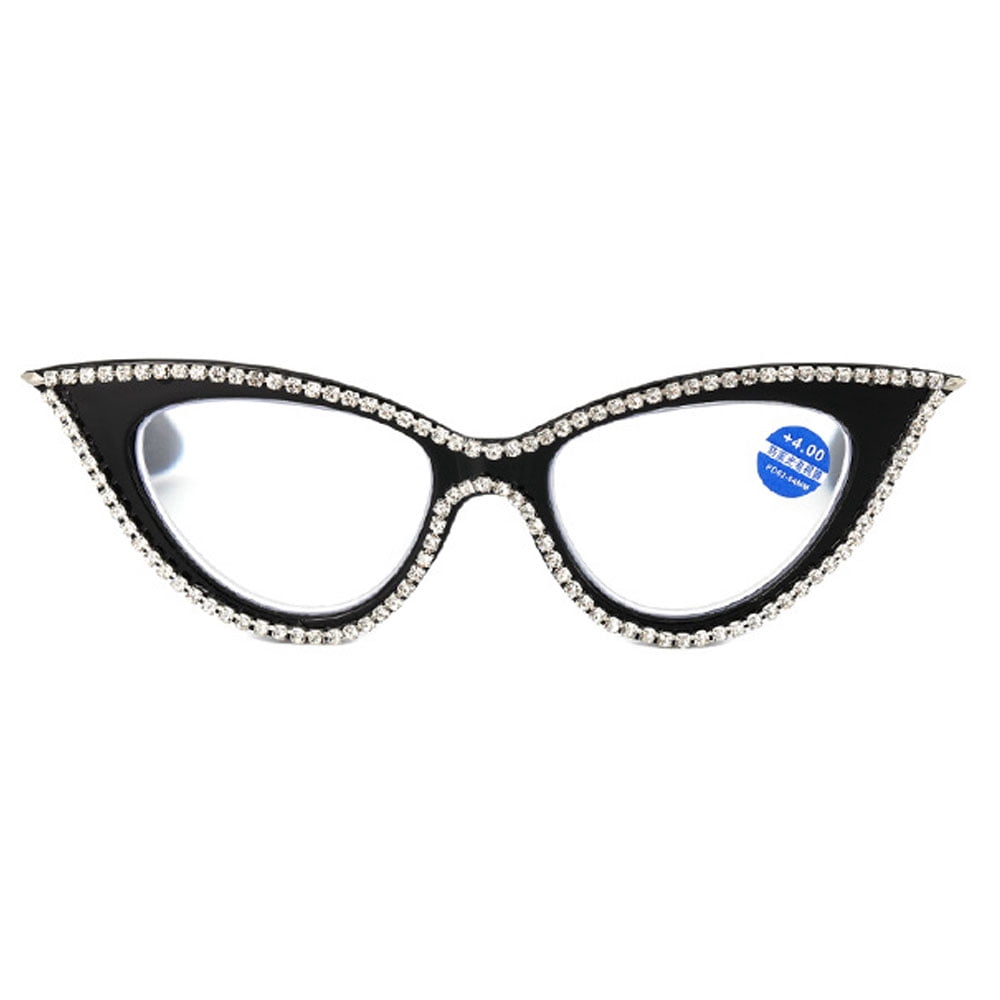 3 Pairs of Women Blue Light Blocking Cat Eye Reading Glasses 3.00 Ladies Handmade Diamond Black Frame Readers +3.00 Strength