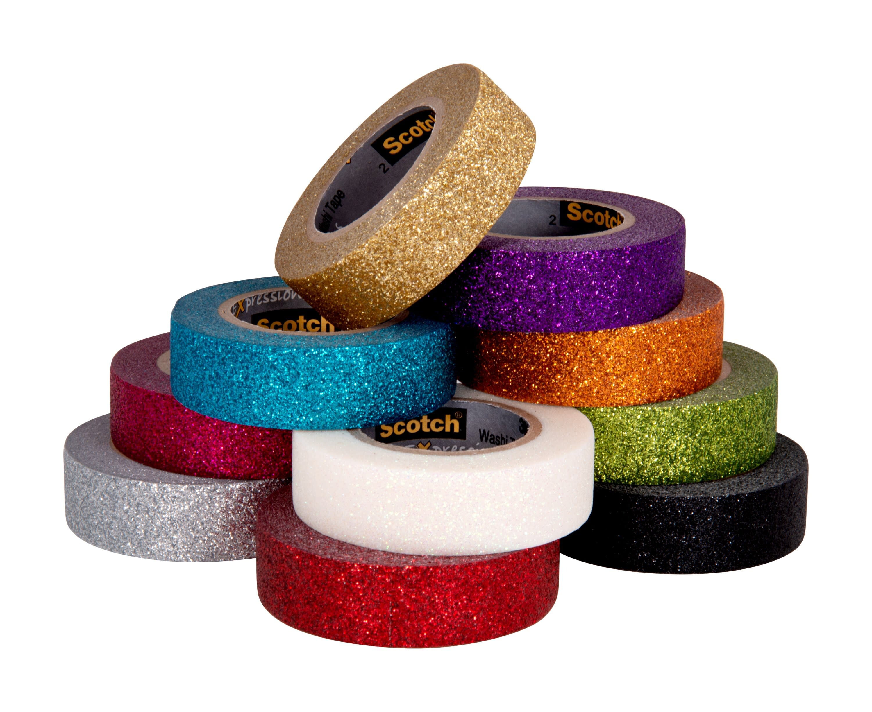 Colourful Decorative Adhesive Glitter Tape Rolls Length 3m Each Set of 10