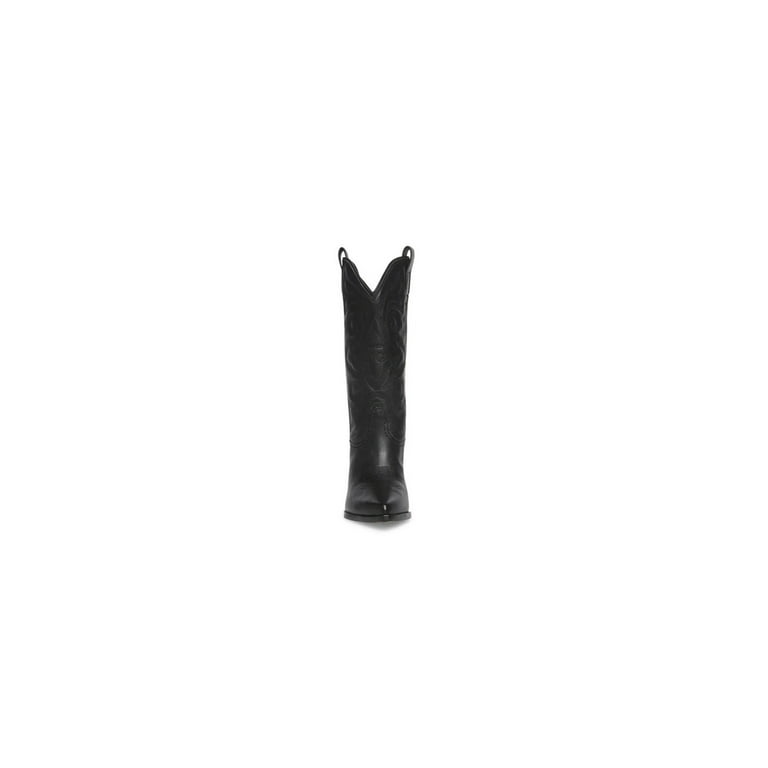 Steve Madden West Black Leather Pull On Pointed Toe Block Heel Western Boots Black Leather 6 Walmart