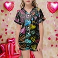thumbnail image 2 of YUEHUA Girls Pajamas Satin Pajama Set Silk Pjs Short Sleeve Button Down Summer Valentine's Day Bow Sleepwear for Big Kids 5-14Y, Size 2-3 Years, 2 of 4