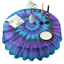 Blue Purple Tie Dye Mandala Pattern Round Tablecloth 60"x60",Wrinkle Wipeable Table Cloth for Kitchen Dining Room Picnic Patio Party