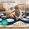 thumbnail image 4 of ODIKA 8'x10' Washable Area Rug Durable, Non-Slip Starfish Ocean Nautical Wave Seashell Border Bathroom Coral Reef for Living Room, Under Sectional, Family, 4 of 7