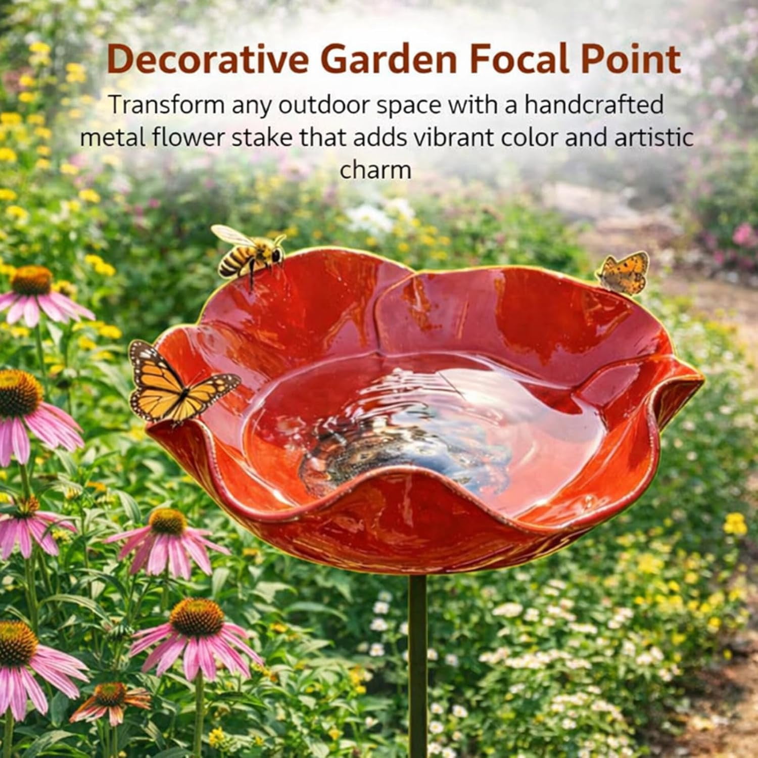 2026 New Metal Flower Garden Stakes Bird Bath,Upgraded Handmade Metal Flower Garden Stake with Bee Bath & Bird Water Bowl,Weather-Resistant Pollinator＆Mini Bird Bath (4pcs b)