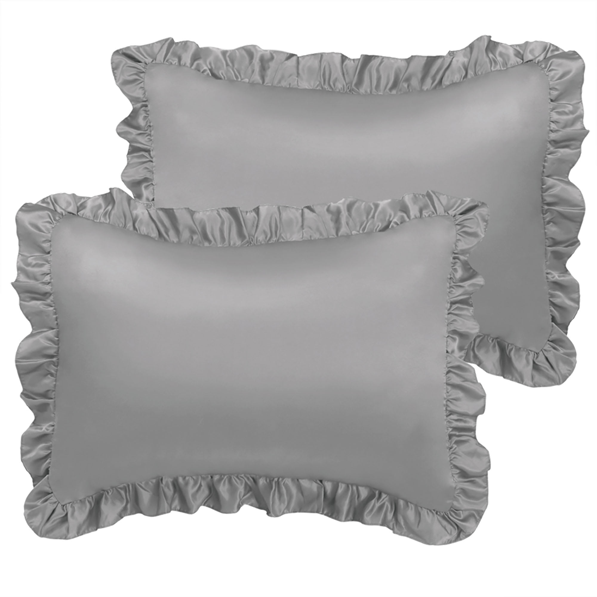 Piccocasa Ruffled Silky Satin Standard Pillowcases 2pcs 20x26 inch Grey