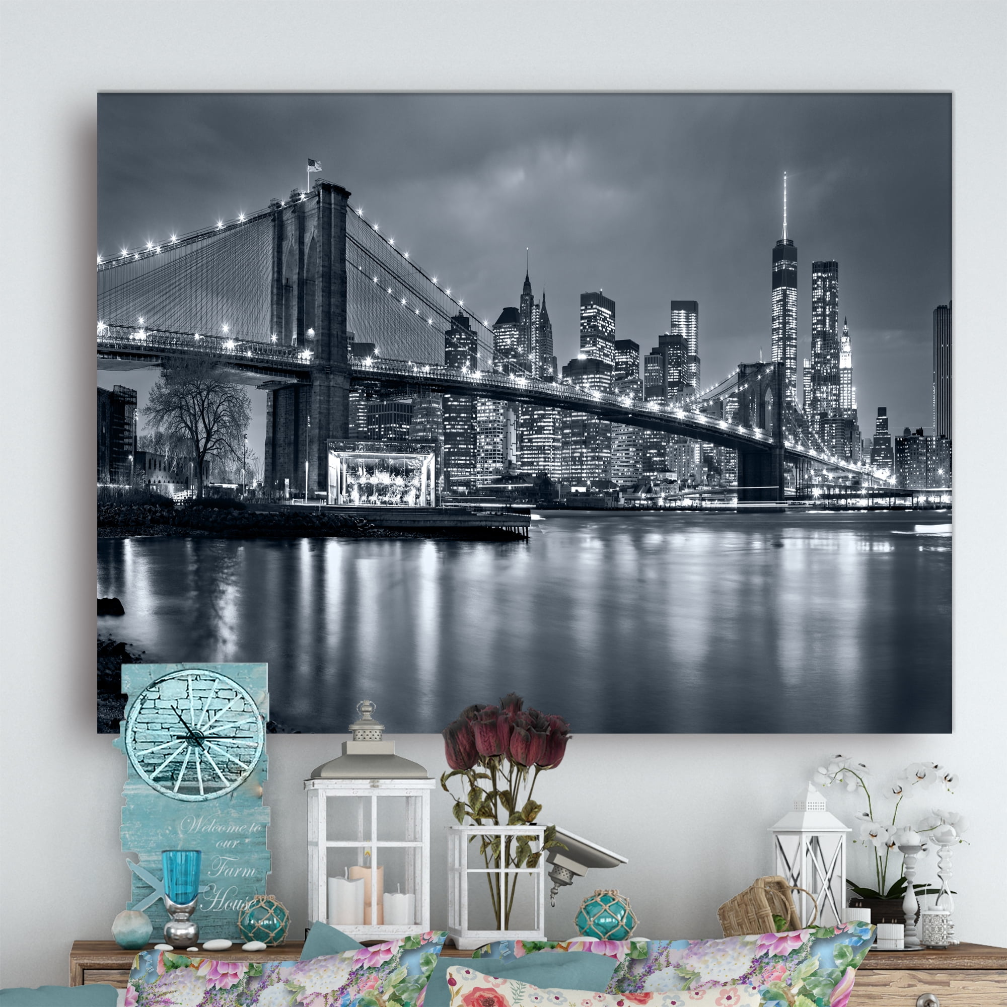 Designart 'Panorama New York City at Night ' Cityscape Canvas Print
