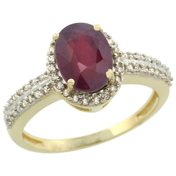 14K Yellow Gold Natural HQ Ruby Ring Oval 8x6mm Diamond Halo, size 8.5