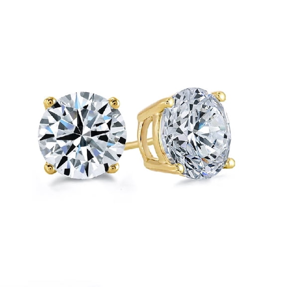 18k Yellow Gold Plated Round Stud Earrings with Simulated Diamond Crystals Gift for Women