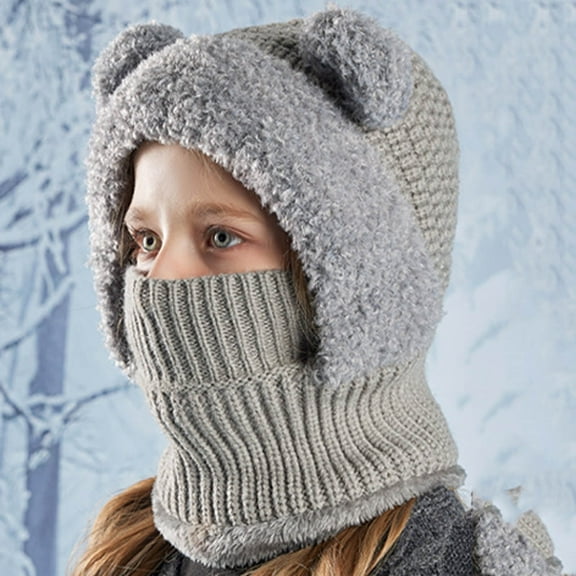 Eltusu Girls Beanie Hats, Stretch Thermal Soft Knitting Cotton Winter Hats Gray Size 6-13 T