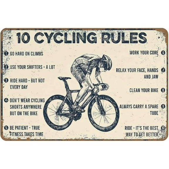5.5x8 Inch 10 Cycling Rules Horizontal Poster Cycling Lovers 10 Cycling Rules Poster Cycling Poster Cycling Wall Art Bicycle Poster Metal Tin Signs Bedroom Garage Cars Sign Wall Decor Welcome Sign