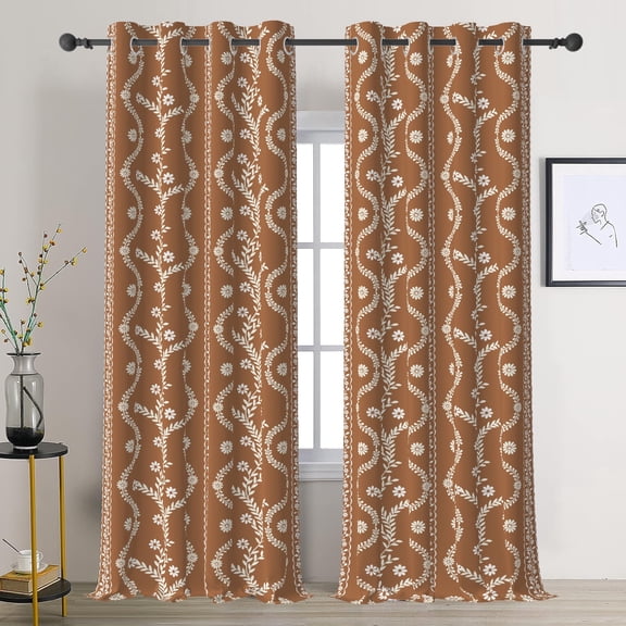 DaShan Burnt Orange Blackout Curtains,Set of 2,Boho Thermal Insulated Darkening Drapes for Bedroom/Living Room,52x84 inches