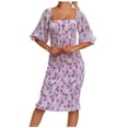 thumbnail image 1 of QIPOPIQ Robes de Cocktail pour Femmes, Manches Courtes, Robes Décontractées Tendance, Robe de Printemps Été pour Club et Sortie Nocturne, Imprimé Floral, Épaules Dénudées, Hauteur Genou, Offres 2023, 1 of 8