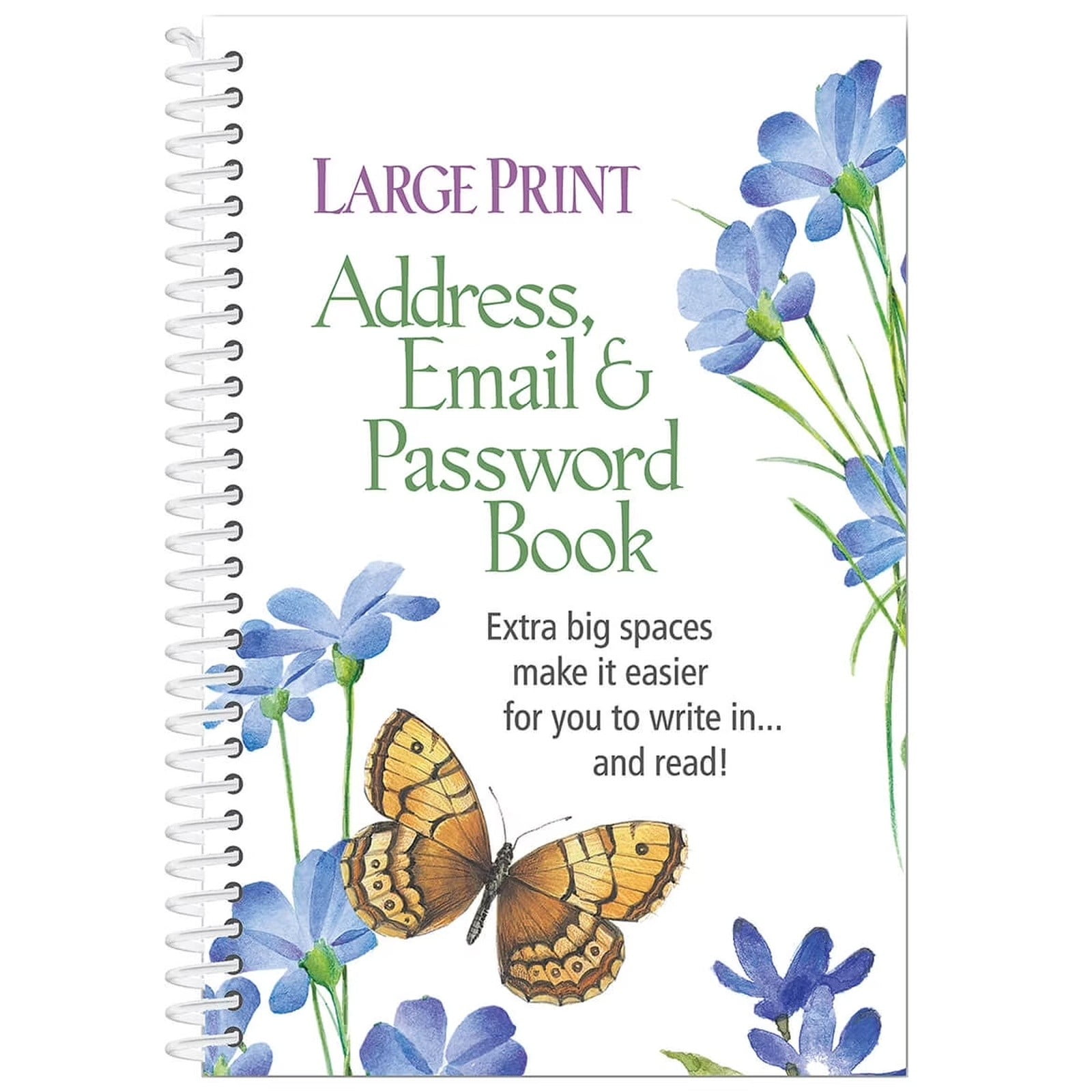 Gnwei Large Print Address, Email & Password Book, Easy to Read, Spiral Bound Design, Perfect for Organizing Important Documentation – 96 Pages, Book Measures 7 1/4" L x 5" W