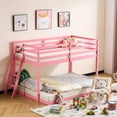 thumbnail image 2 of Zimtown Bunk Bed Twin Over Full with 14.57" Height Safety Guardrail, Low Floor Wood Bed Frame, Pink, 2 of 11