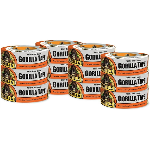 Gorilla White Duct Tape, 1.88" x 30 yd, White, Pack of 12