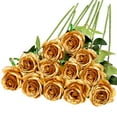 thumbnail image 1 of 12PCS Artificial Silk Flowers Realistic Roses Bouquet Long Stem for Home Wedding Decoration Party (Gold), 1 of 6