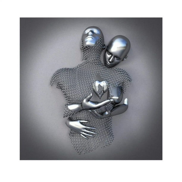3D Love Heart Modern Art Decorative Metal Figure Statue Art Canvas