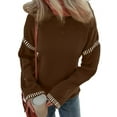 thumbnail image 3 of Sweaters for Women Solid Crewneck Loose Fit Long Sleeve Contrast Cable Knit Pullover Sweater Jumper Tops Brown M, 3 of 7