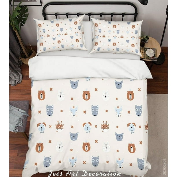 3D Cartoon Floral Oso Perro Animal Funda de edredón Juego de Ropa de Cama Funda Nórdica