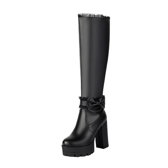 Women's Black Sexy Over the Knee Thigh High Chunky Heel Boots Round Toe Long Stretch Fashion Winter Boots Platform Knee High Boots