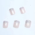 thumbnail image 2 of Glitter False Nails Short, French Stick on Nails, 24pcs Sparkling Square Press On Nails with Glue Elegant Design Sweet Fake Nails for Women Girls (Gli, 2 of 4