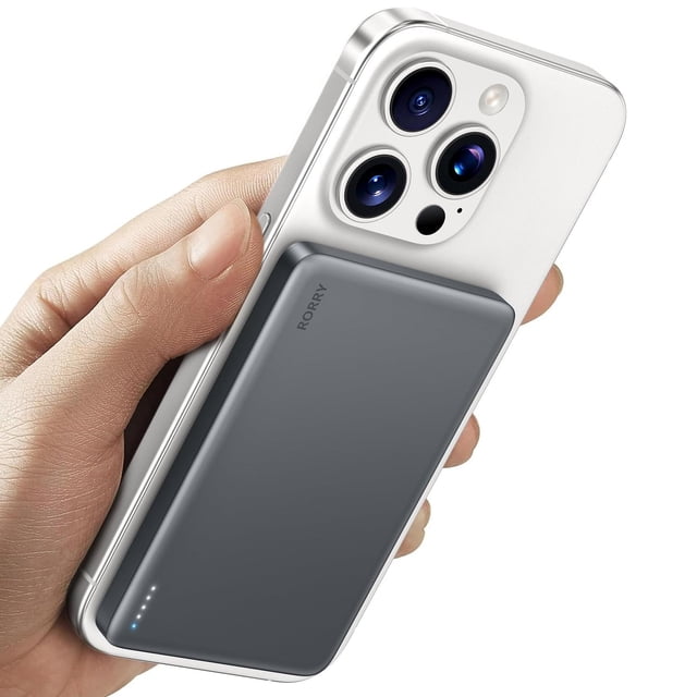 Batería Portátil RORRY Gris Carga Rápida USB C Magnético 5000mAh para iPhone Serie 16/15/14/13/12