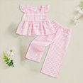 thumbnail image 2 of HCNTES Baby Girl Clothes Toddler Kids Girls Plaid Clothes Set 12 18 24 Months 2T 3T 4T 5T Flying Sleeve Button Up A-line Tops Long Pants Summer Outfits, 2 of 4