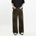 thumbnail image 4 of Tan Leopard Jeans Women Denim Pants Female Oversize Wide Leg Trousers, 4 of 5
