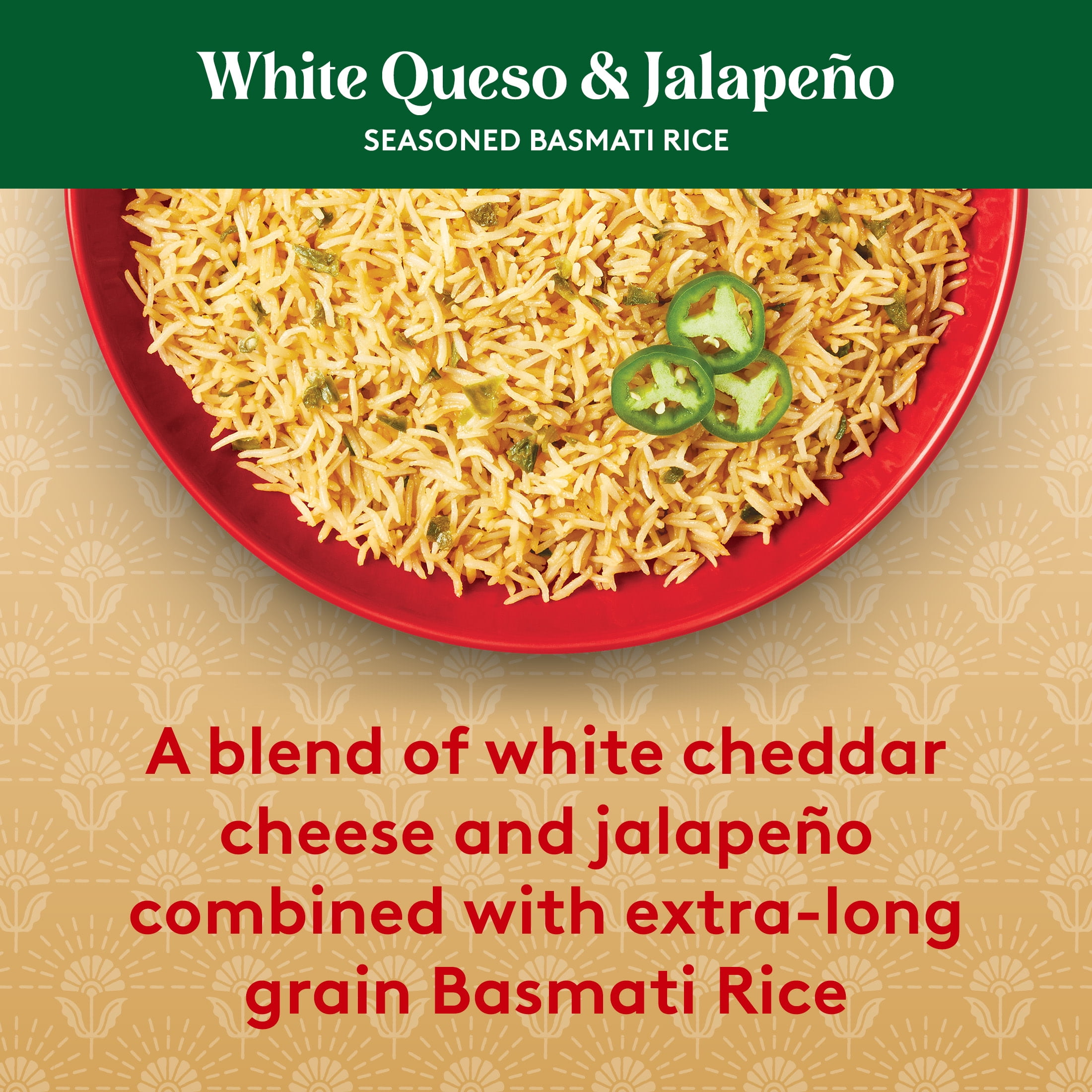 (2 pack) Royal White Queso & Jalapeno Basmati Rice - Ready to Heat Basmati Rice - 8.5 oz Microwaveable Pouch