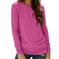 thumbnail image 2 of Bmawag Plus Size Womens Blouses Undershirt Long Sleeve Crew Neck Solid Color Sweatshirt Women's Winter Casual Loose Pullover Tops Hot Pink XXL, 2 of 9