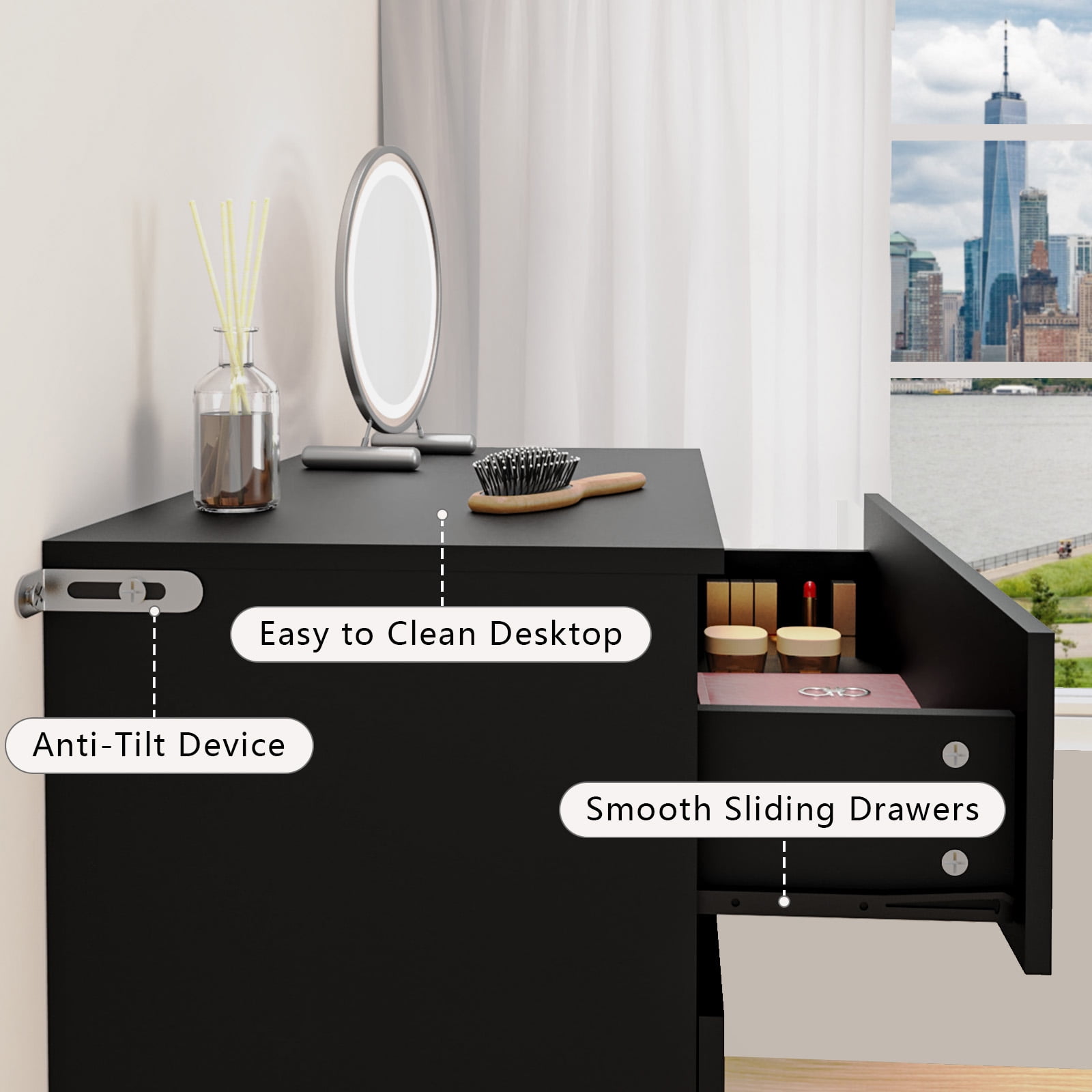 Hommpa Dresser for Bedroom, 48"H Black Dresser for Closet, 5 Drawers Tall Wooden Modern Storage Chests of Drawers for Women, Living Room Furniture 27.5"L X 15.7"W X 48"H