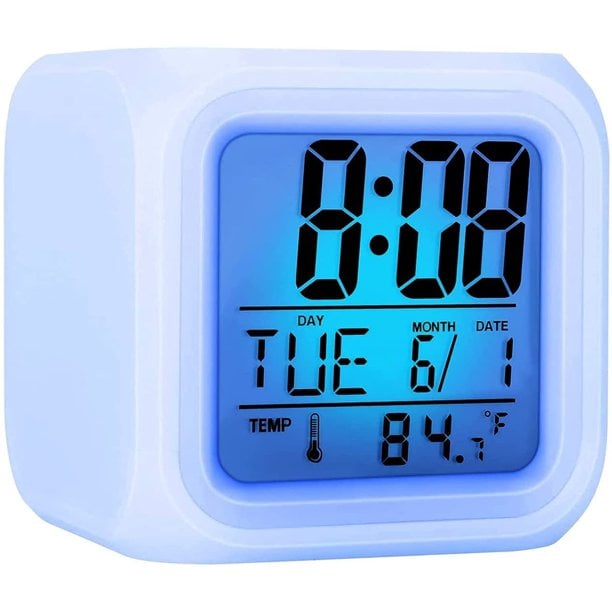 Digital Alarm Clock Glowing Cube LCD Clock with Large Display Time