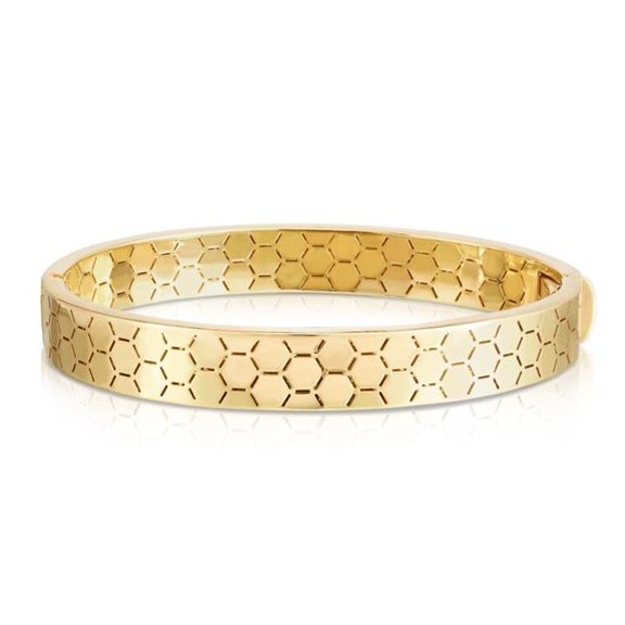 Royal Chain BG3528-07 7 in. 14K Yellow Gold Polished Honeycomb Bangle with Box Clasp