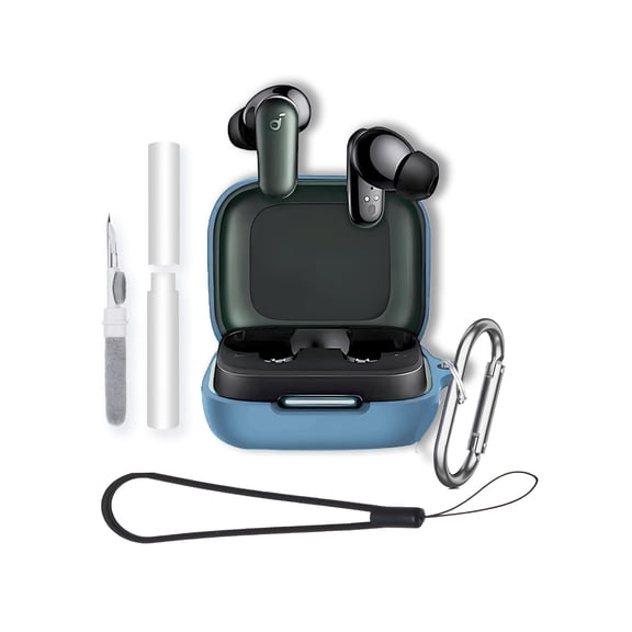 Soft Silicone Protective Case for Soundcore P30i,Shockproof & Anti-Scratch Cover with Keychain,Lanyard & Cleaning Kit,Anti-Lost & Dustproof Protector-Skyblue