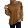 thumbnail image 3 of HUBERY Women Floral Printed Long Sleeve Crew Neck Solid Color Pullover Top, 3 of 7