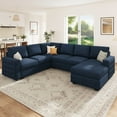 thumbnail image 5 of HONBAY Modular Sectional  Pull-Out Sofa Bed  with Storage Velvet U-Shaped Convertible Sleeper Sofa for Living Room, Blue, 5 of 10