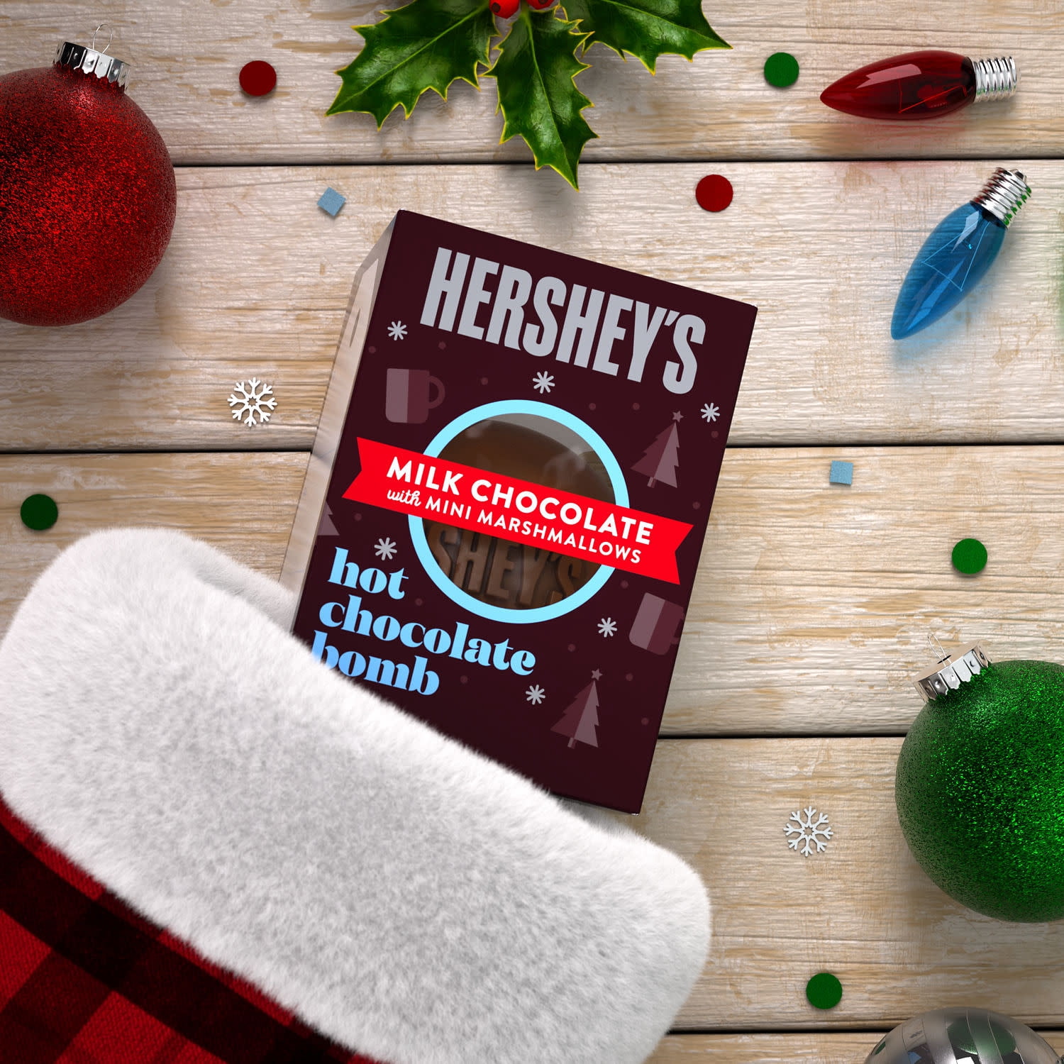 (2 pack) Hershey's Milk Chocolate with Mini Marshmallows Christmas Hot Chocolate Bomb Stocking Stuffers for Kids, Gift Box 1.25 oz