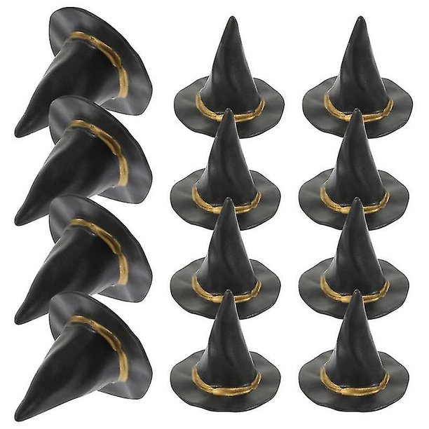 24 Uds Halloween Mini sombreros de bruja bebidas muñecas en miniatura pequeña decoración artículos artesanales decoraciones muñeca Hou