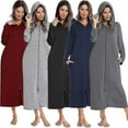 thumbnail image 1 of Bebetter Women's Long Robe: Hooded Bathrobe with Zipper Up Duster, Full-Length Solid Color_Special Gift, 1 of 5