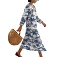 thumbnail image 3 of DISNIMO Dress for Women Palm Tree Printed Linen-Like Casual Shift Dresses Loose V Neck Maxi Dresses Lightweight 3/4 Sleeve Dress, 2XL, 3 of 6