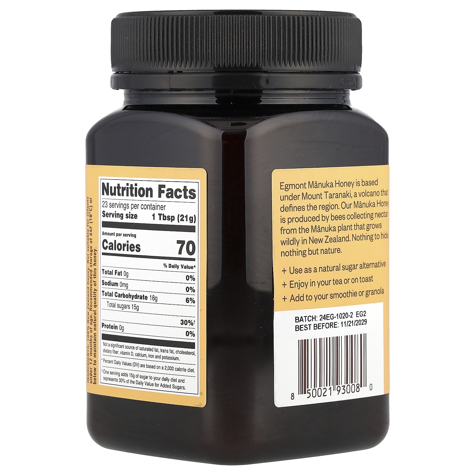 Egmont Honey Manuka Honey, Raw & Unpasteurized, MGO 50+, 17.6 oz (500 g)