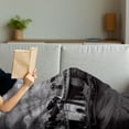thumbnail image 3 of New York Soft Flannel Fleece Throw Blanket, Black and White Panorama of NYC Skyline Focus on Manhattan Bridge Photograph Print, Cozy Plush for Indoor and Outdoor Use, 50" x 60", Grey, by Ambesonne, 3 of 5