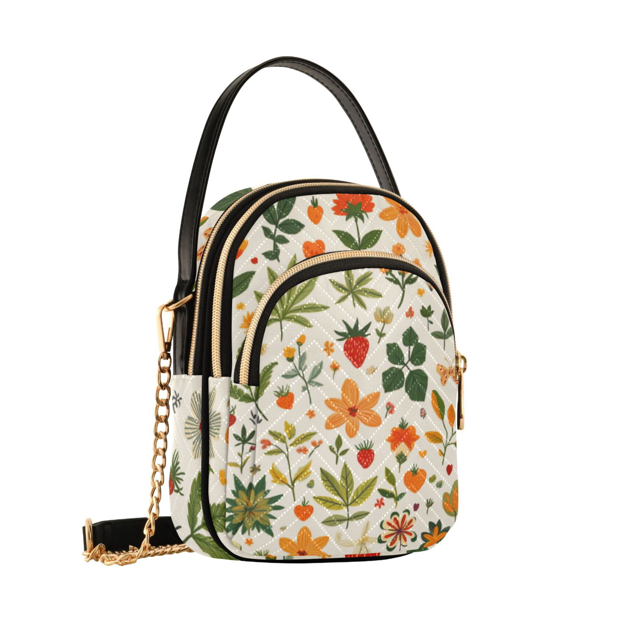 FORMRS Crossbody Bag for Women Quilted Travel Shoulder Cell Phone Purse with Chain Strap Handbag, Leaves Pattern