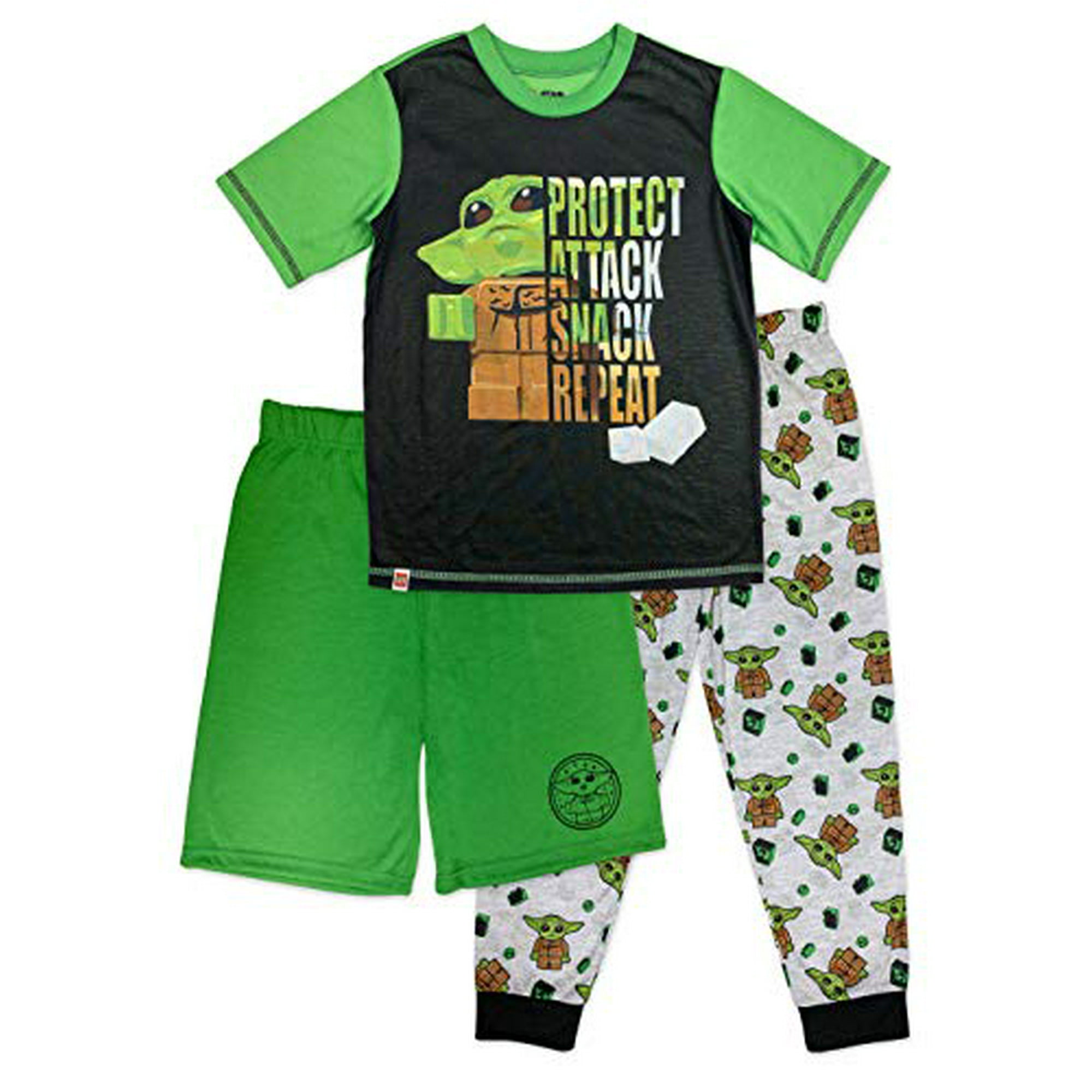 LEGO Star Wars Baby Yoda Pajama Set Boys 3 Piece Mandalorian PJ Set with Extra Pants Green Boys size 8 Walmart