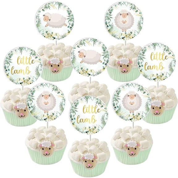 Lamb Party Decorations, 36PCS Little Lamb Cupcake Toppers for Sheep Baby Shower Gender Neutral Party Supplies