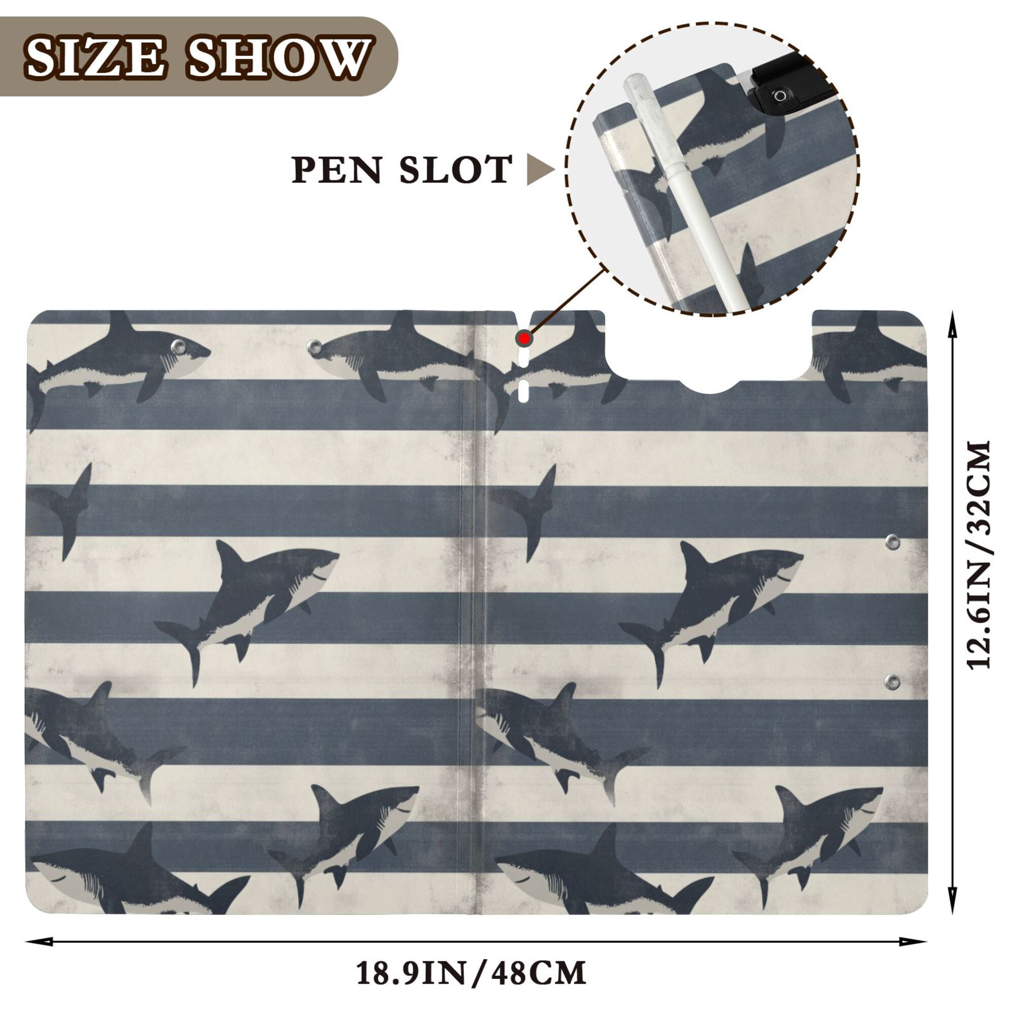 FORMRS A4 Clipboard Folder with Pen Holder Horizontal Foldable School Office Binder, Dark Sharks