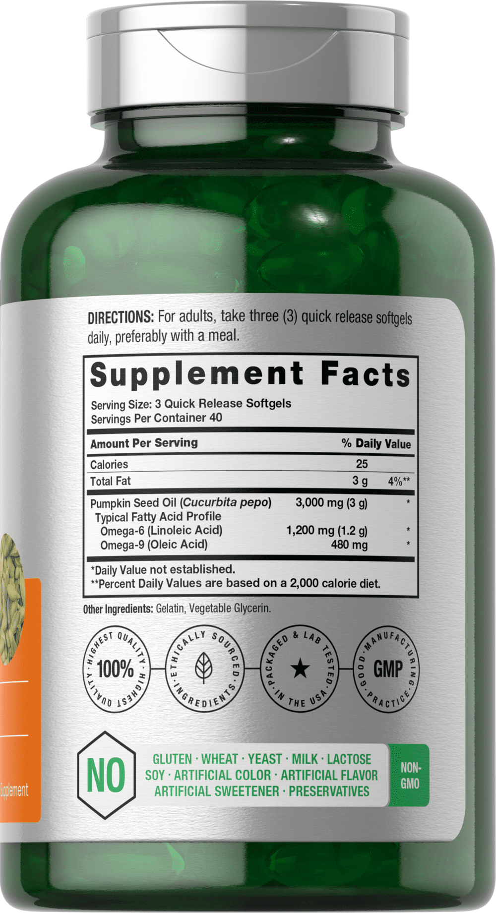 Pumpkin Seed Oil | 3000mg | 120 Softgel Capsules for Men and Women | by Horbaach