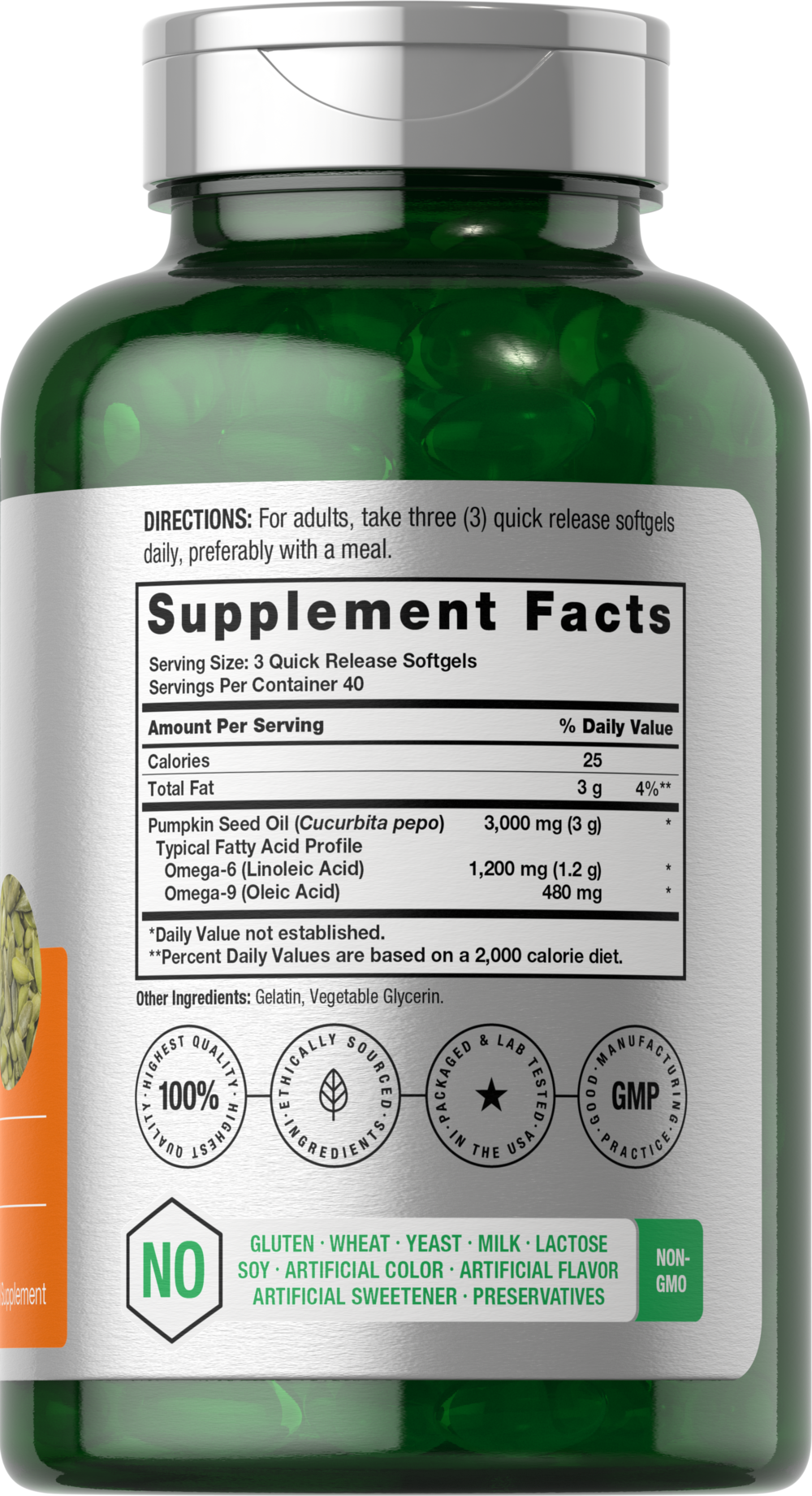 Pumpkin Seed Oil With Saw Palmetto 180 Softgels - 3000 Mg Candida Detox Supplement