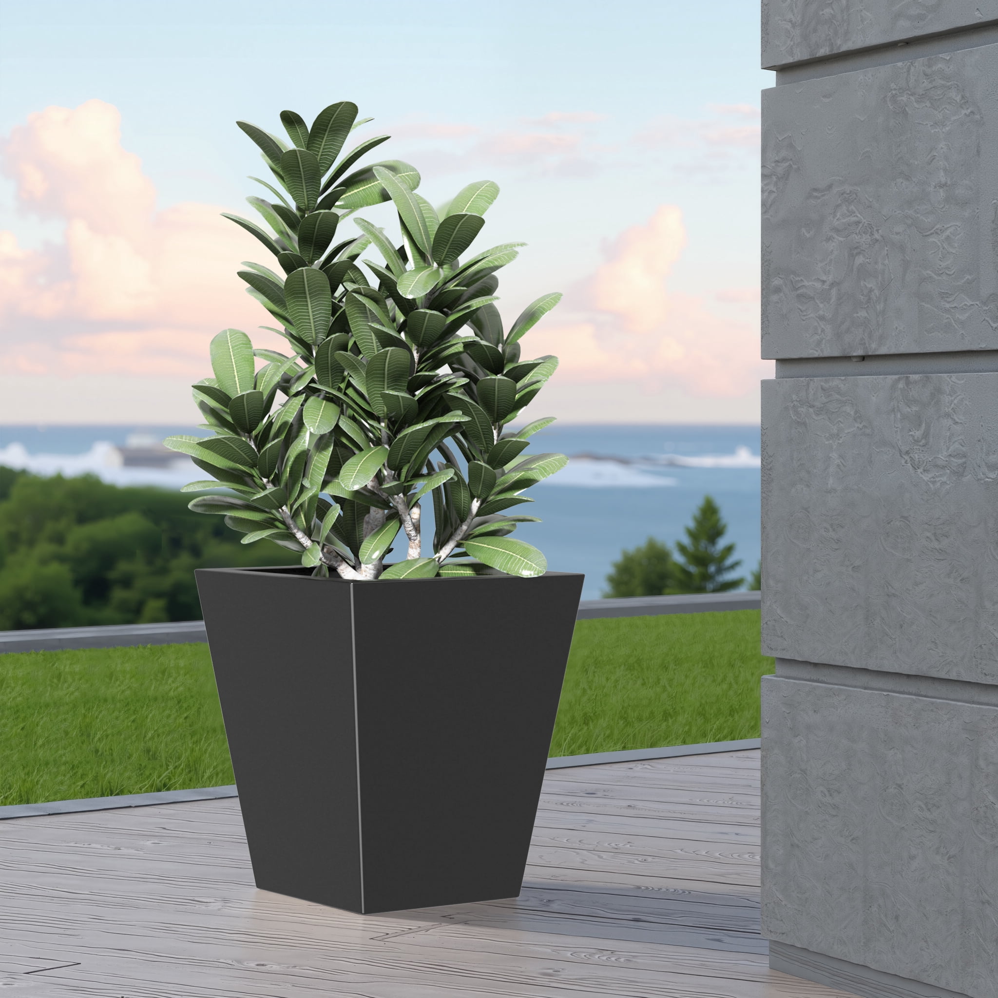 MAYEERTY 22*19*19" Black Modern Metal Cone Planter with Drainage Hole for Outdoor Gardening, Patio & Balcony