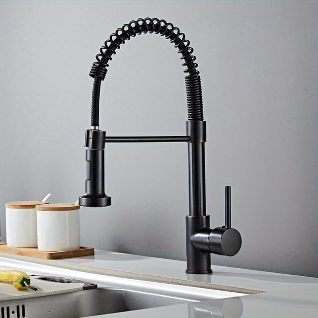 Grifo De Fregadero De Cocina De 1 Pieza Con Rociador Extraíble Material Pesado Arco Alto Manija Única